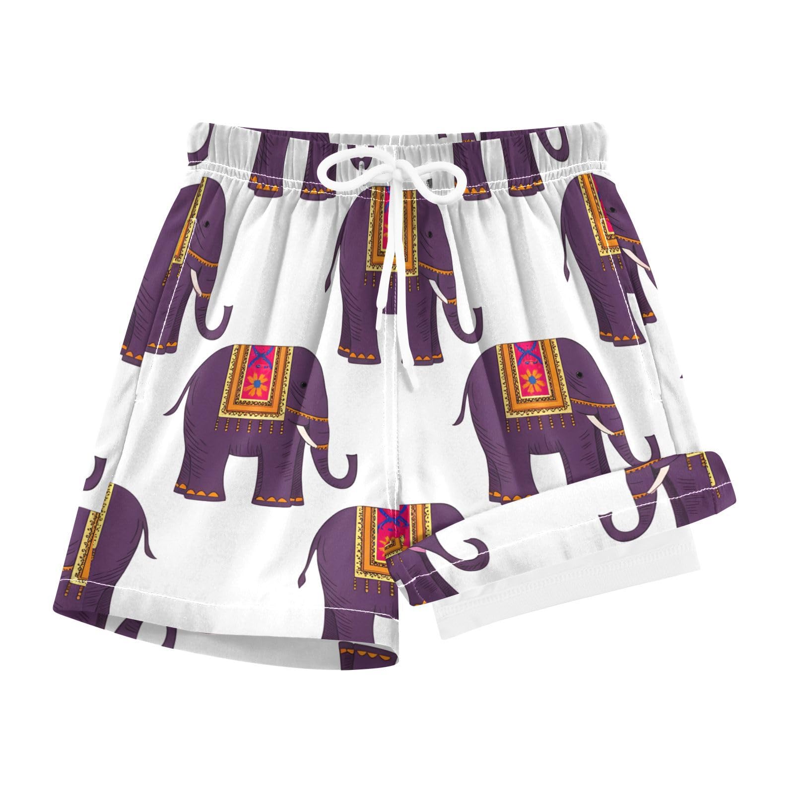 YANENDIE Boy Swim Trunks with Compression Liner Colorful Blanket Elephants Boys Swim Shorts Quick Dry Beach Shorts