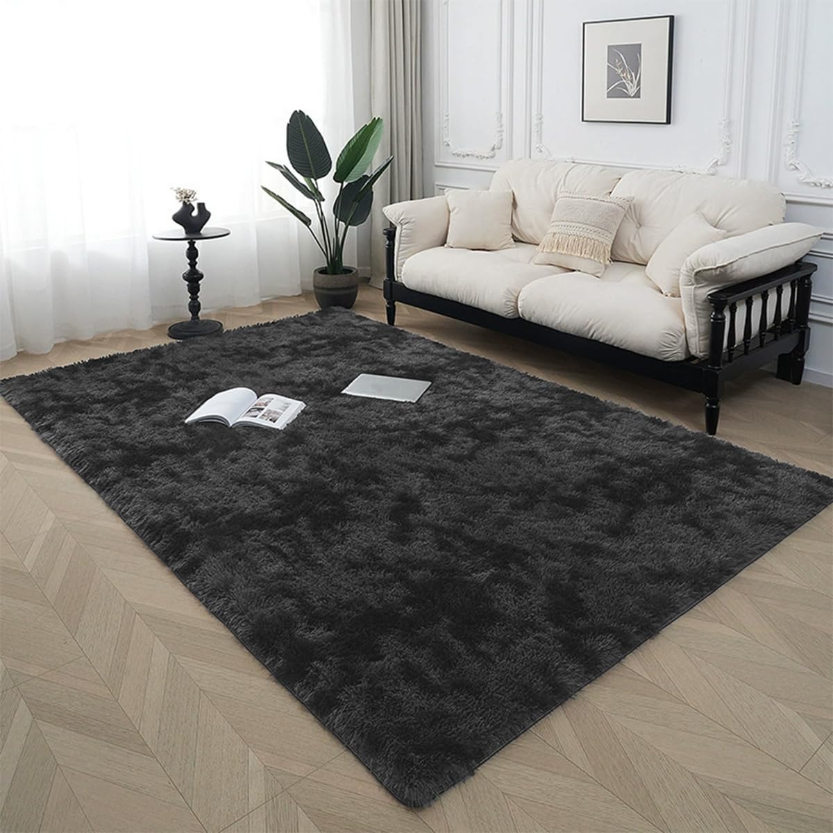 Tapis antidérapant pour sol glissant grand tapis gris foncé doux