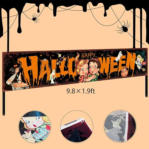 Miniatura 7 de Cartel vintage de feliz Halloween  Letrero de fiesta de Halloween, calabaza espeluznante, decoración al aire libre, pancarta vintage para Halloween,
