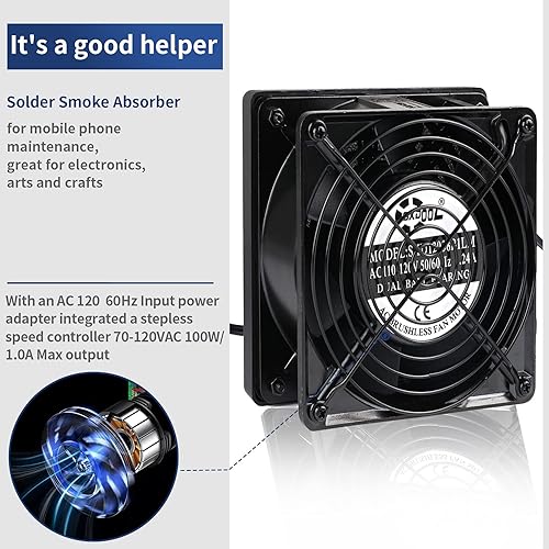 Miniatura 4 de SXDOOL - Ventilador removedor de humos con controlador de velocidad extractor de humos 4724in y 120 V