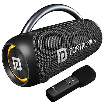 Portronics 30W Radiant 2 Portable Bluetooth Speaker with Wireless Karaoke Mic,6 Hour Playtime,HD Clarity Sound, Dual Driver, RGB LEDs, TWS Mode, BT5.3v, USB Drive, Aux in, Type C Fast Charging(Black)