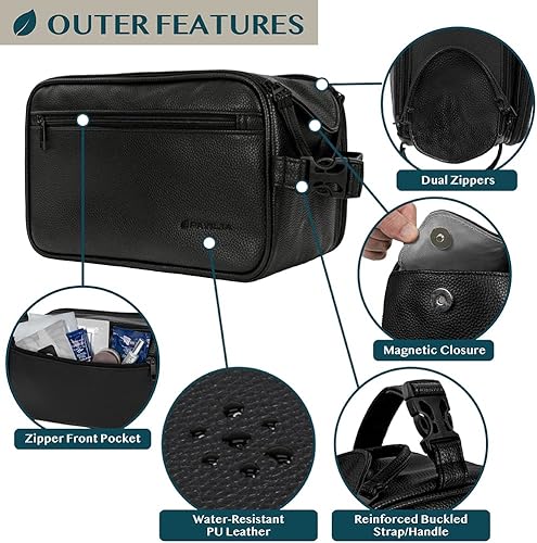 Miniatura 10 de PAVILIA Neceser de aseo para hombres bolsa de artículos de aseo de viaje kit de dopp resistente al agua organizador de bolsa de afeitar de cuero