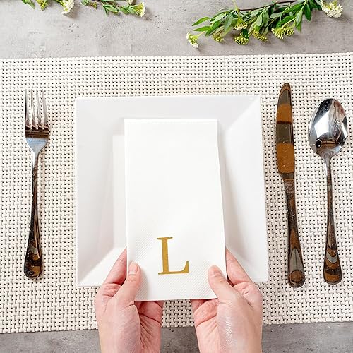 Miniatura 519 de Luxenap - Toallas de invitados de 15.8 x 7.9 pulgadas, 50 toallas de mano con letras plateadas, letra "P", fuente Sans Serif, servilletas de papel