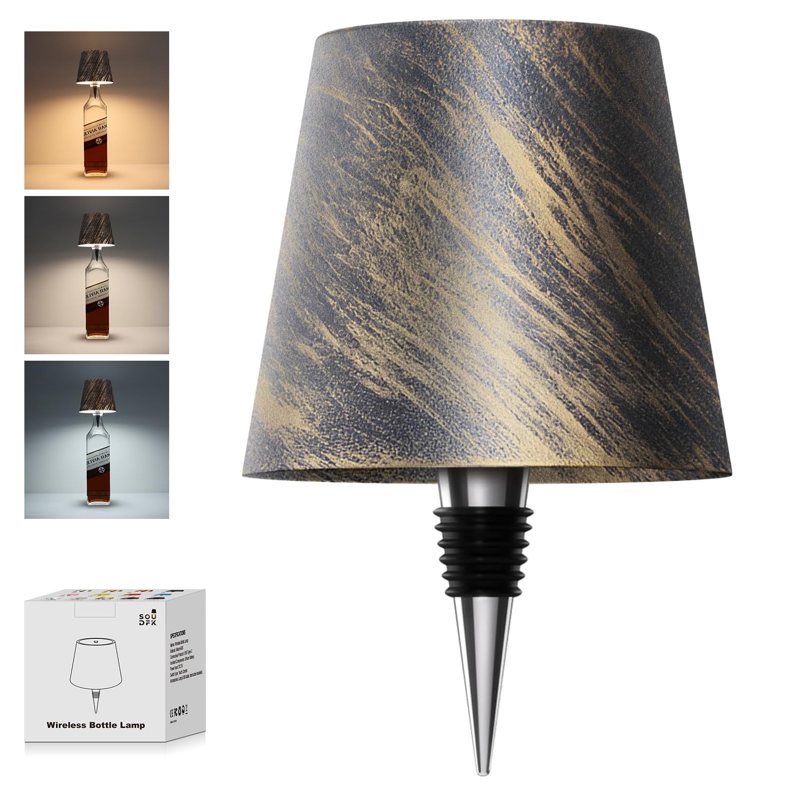 Lámpara inalámbrica para colocar sobre botella, 3 colores, recargable, para botella de vino, iluminación para bares y restaurantes, color bronce, una unidad