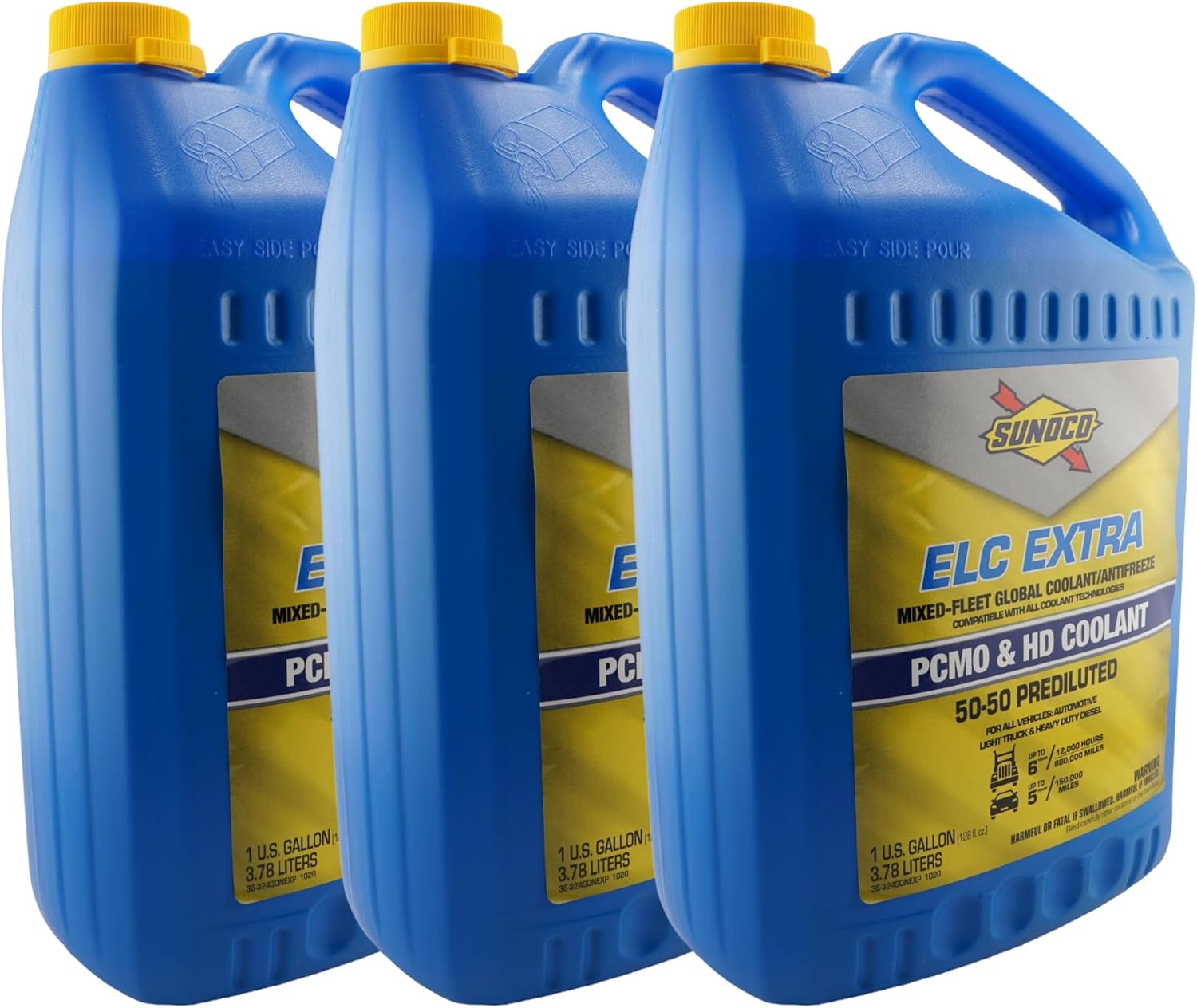 Sunoco 9973-004 (9973) ELC Extra 50/50 Prediluted Extended Life Coolant/Antifreeze – 1 Gallon – Mixed Fleet – (Pack of 3) – Contains Bittering Agent