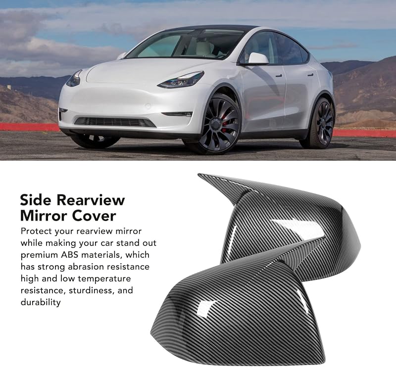 Bnineteenteam Szénszálas Hatású Visszapillantó Tükörkupak Tesla Model Y-hoz (2020-2023) - Fényes Oldalsó Tükörborítás