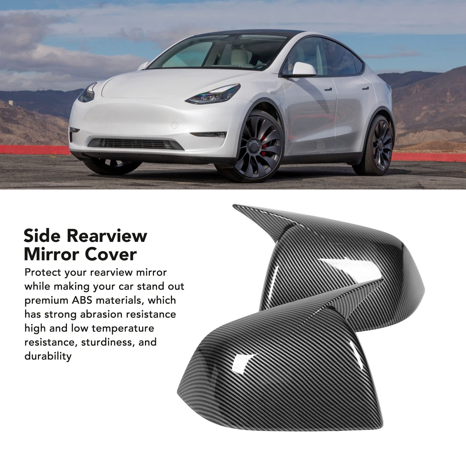 Copertura per Specchietto Retrovisore Auto, 1 Paio di Calotte Specchietto Retrovisore Esterno Nero Lucido per Model Y 2020-2023 (Fibra di Carbonio