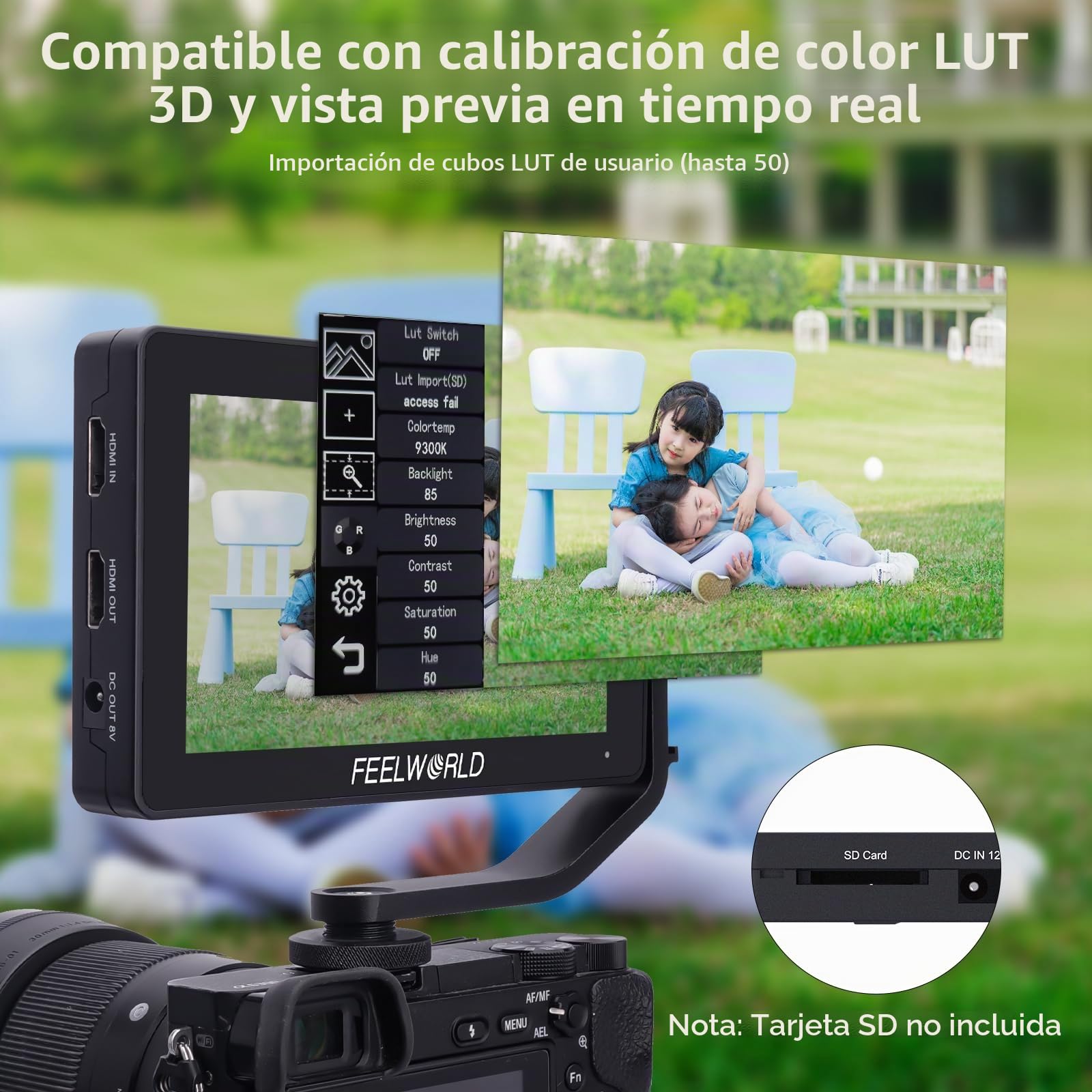 FEELWORLD F6 Plus V2 6 Pulgadas Monitor de Campo para cámara,HDR Touch Screen with 3D LUT,Captura de Pantalla Sharp,Full HD 1920x1080 IPS 4K HDMI Loop in/out DSLR,Batería y Funda de Almacenamiento