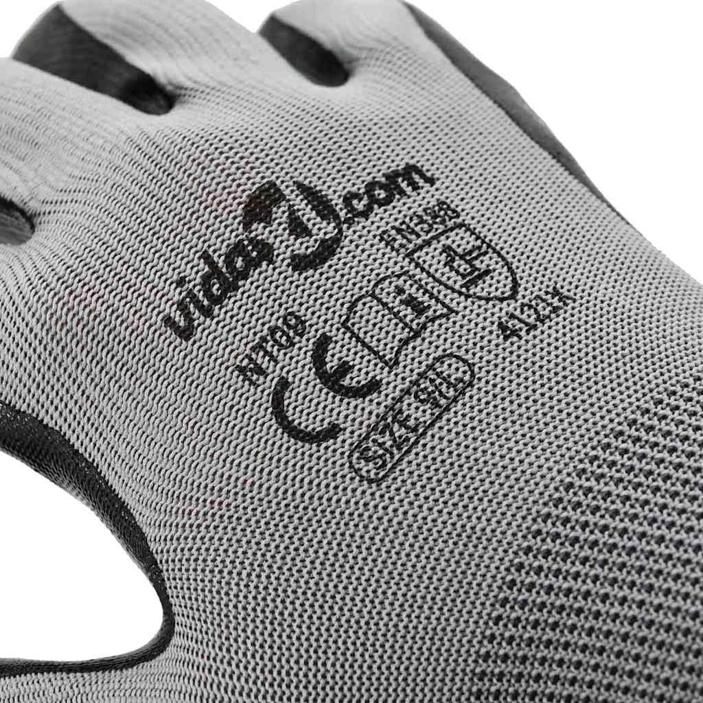 Lot de 24 gants de travail gris et noir 9/l polyester pour l'intérieur et l'extérieur