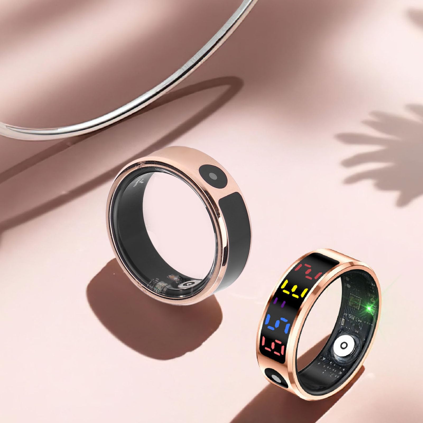 Sxhlseller Anneau Intelligent avec écran Tactile Couleur, Tracker d'activité en Acier Inoxydable de 50 M pour la Natation, la Course à Pied, Téléphone pour la