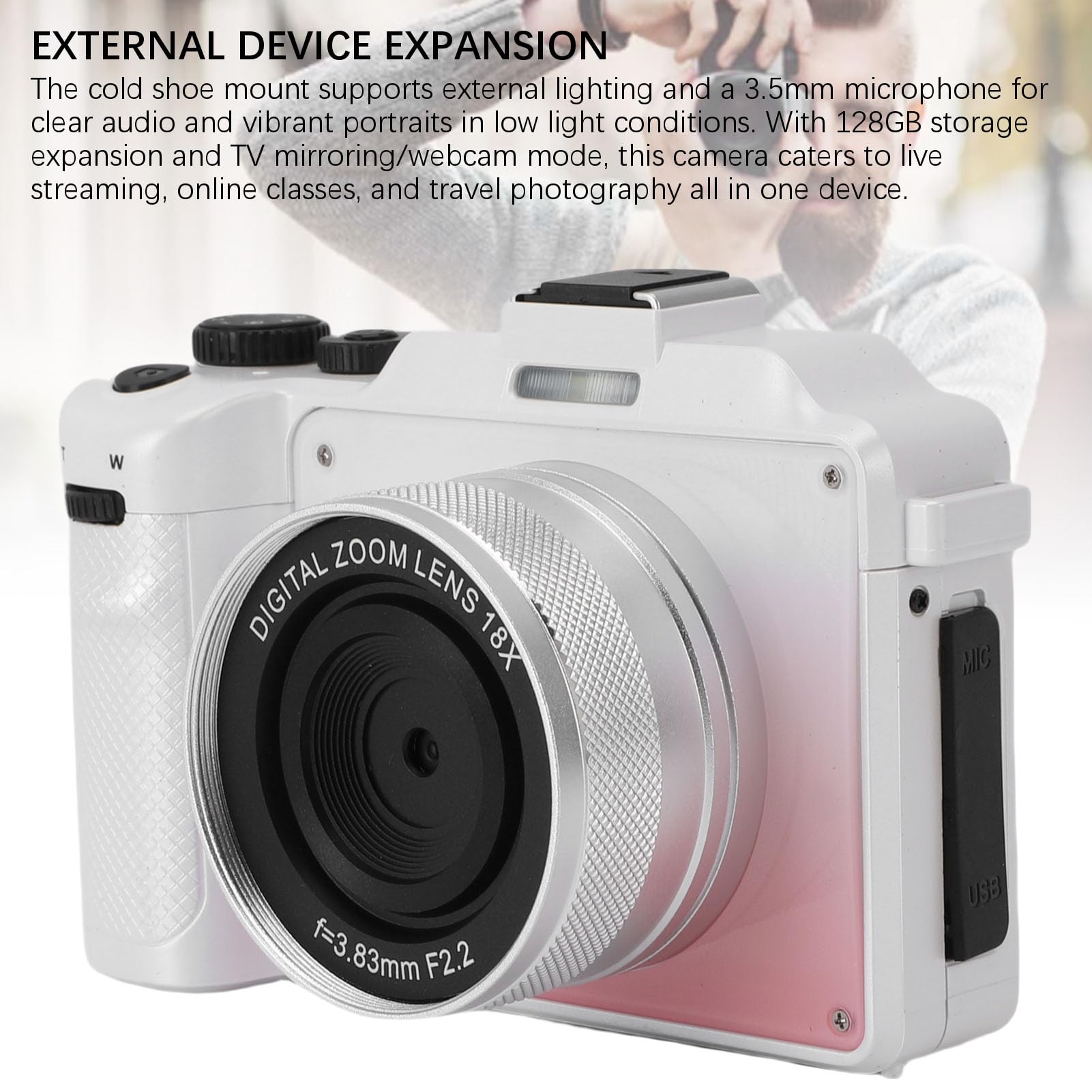 CCYLEZ Kamera Cyfrowa 5K do Fotografii, 80MP Travel Vlogging Camery, Wi -Fi 18X Zoom Retro Camera, Auto Focus Vintage Aparaty z 3 -calowym Ekranem, z Paskiem Ręcznym (gradientowy różowy)