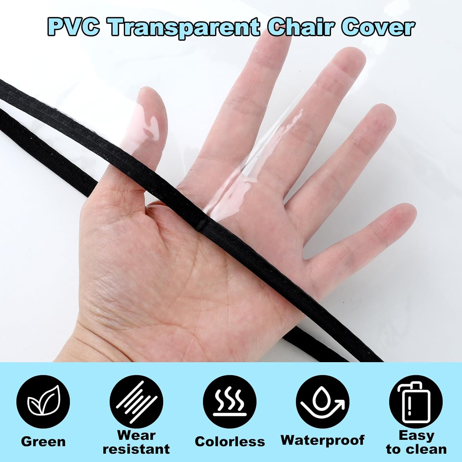 Salon Chair Cover, 2 Pcs Black Edge Clear Shampoo Chair Protectors Reusable Plastic Chairs Covers for Fits Most Standard to Avert Harm Spa Salon Chairs