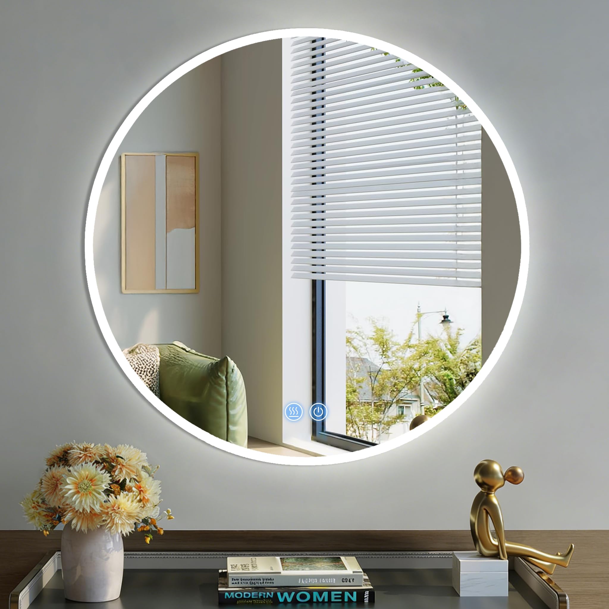 Specchio bagno con luce Rotondo 80cm, Specchio Bagno LED con Antifog, Dimmerabile, 3 Colori Luce, Memoria, HD Vetro Temperato, IP44, Specchio da parete con luce a LED