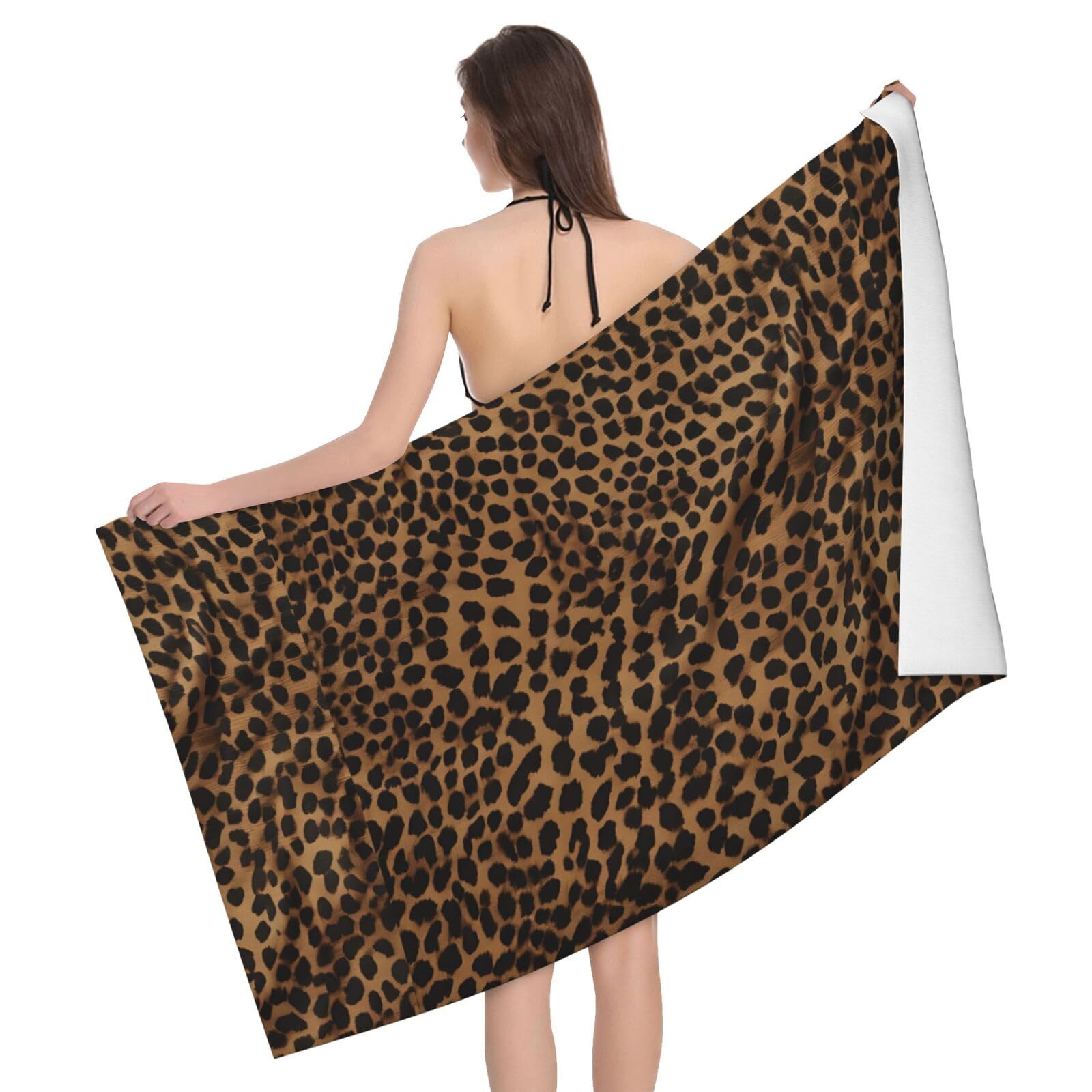 Uenffkdap White Leopard Print Microfiber Absorbent Bath Towel, Soft And Absorbent, Used In Bathrooms, Beaches And Swimming Pools.