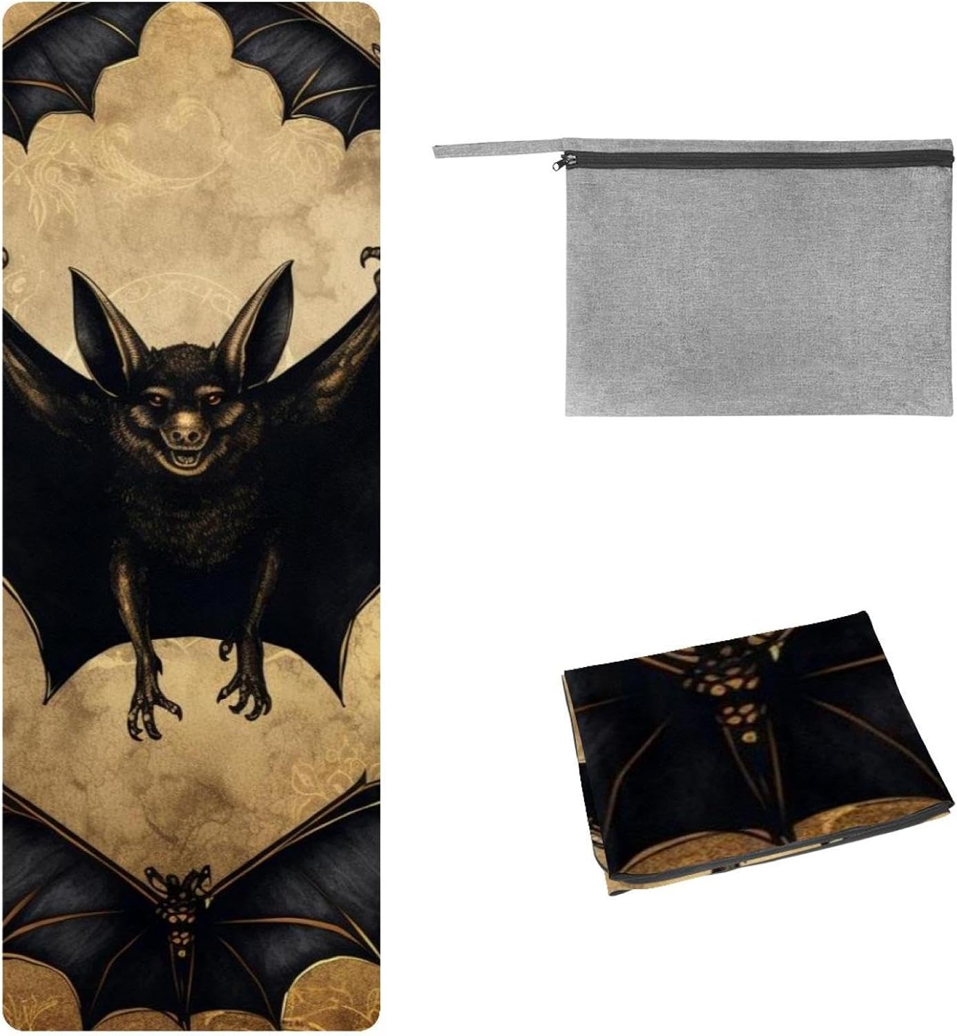 Yoga Towel, Bat Pattern Non Slip Sweat Absorbent Hot Yoga Mat Towel for Hot Yoga, Pilates and Fitness - 72.8" x 26.8"