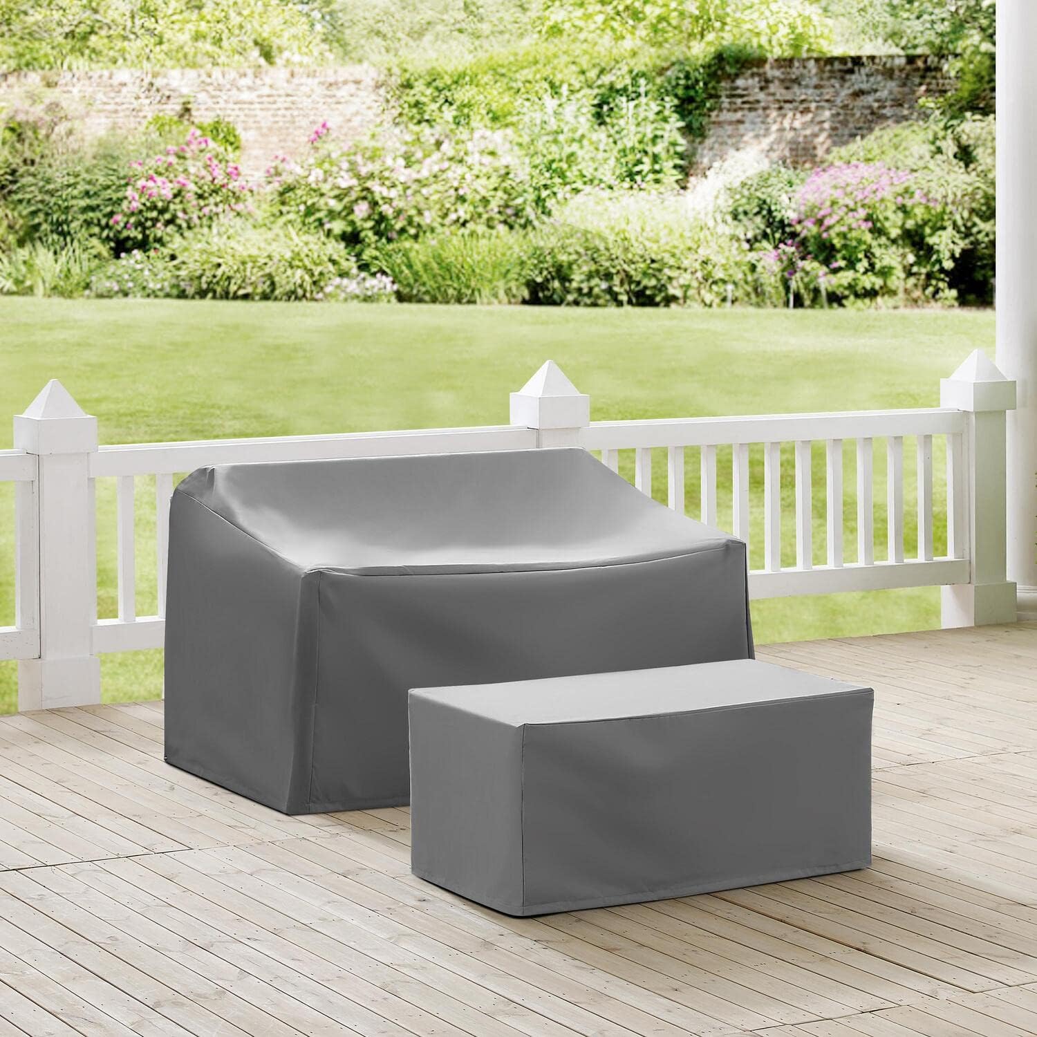 Maykoosh Outdoor Furniture Cover Set - Loveseat Coffee Table - Weatherproof Vinyl - Gray - Washable Patio Covers