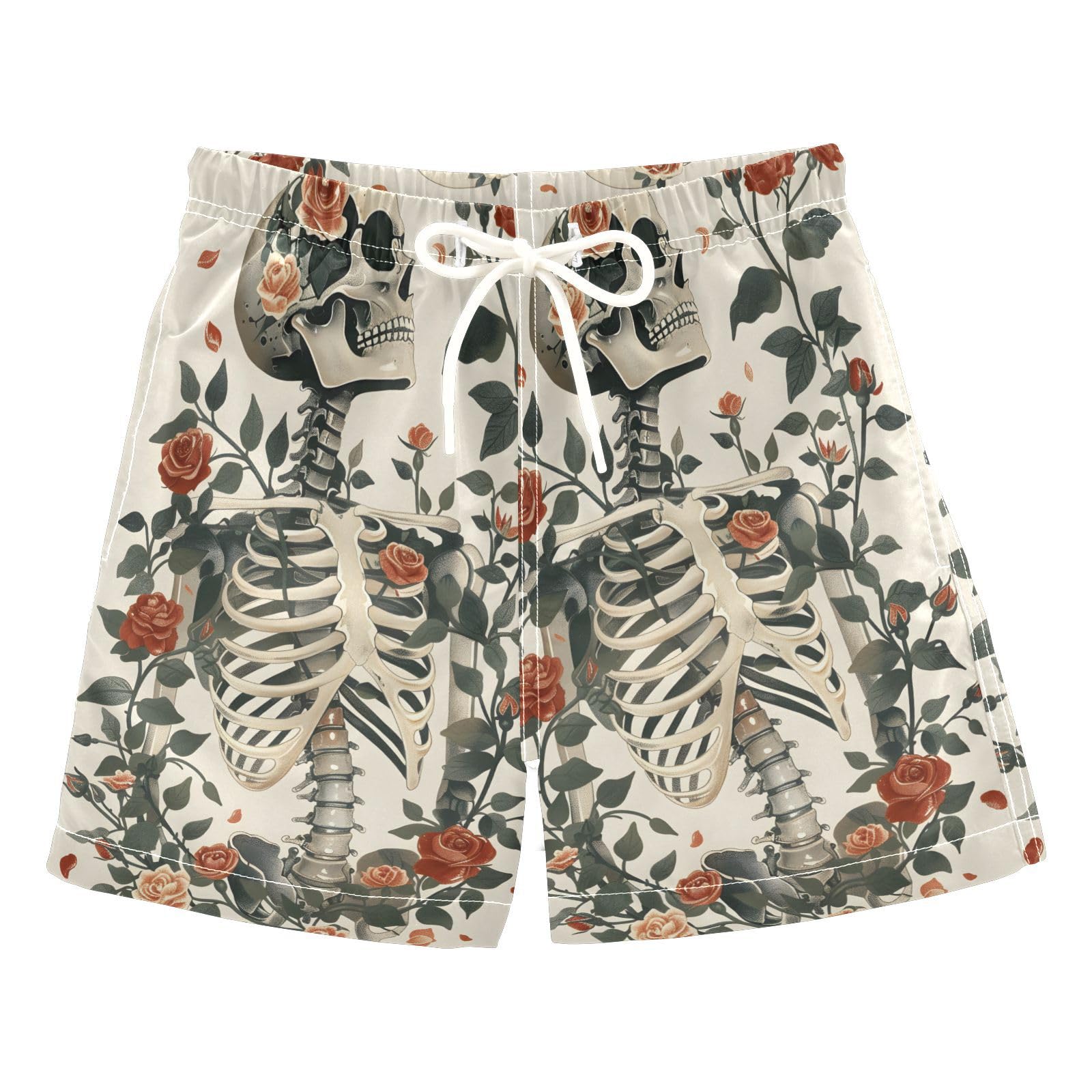 Boys Swim Trunks Toddler Swim Shorts Little Boys Swimwear Skeleton Roses Bathing Suit Swimsuit