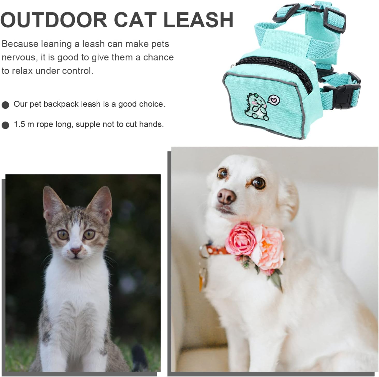 Dog Backpack for Small Dogs Cats Adjustable Pet Leash Backpack Comfortable Sturdy Design for Outdoor Walking Adorable Dinosaur Pattern