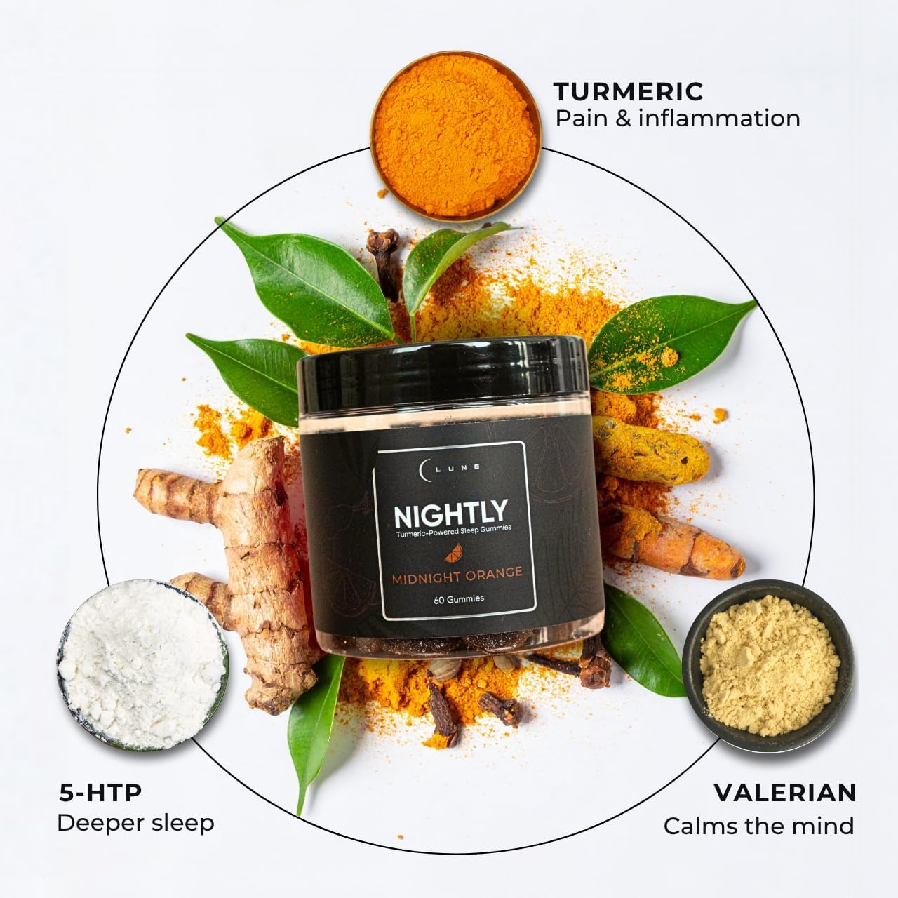Lune Nightly Extended Release Sleep Gummies - 2mg Melatonin with 5-HTP, Valerian Root & Turmeric - All Night Sleep Support, Blood Orange Flavor, 100% Vegan, 60 Count