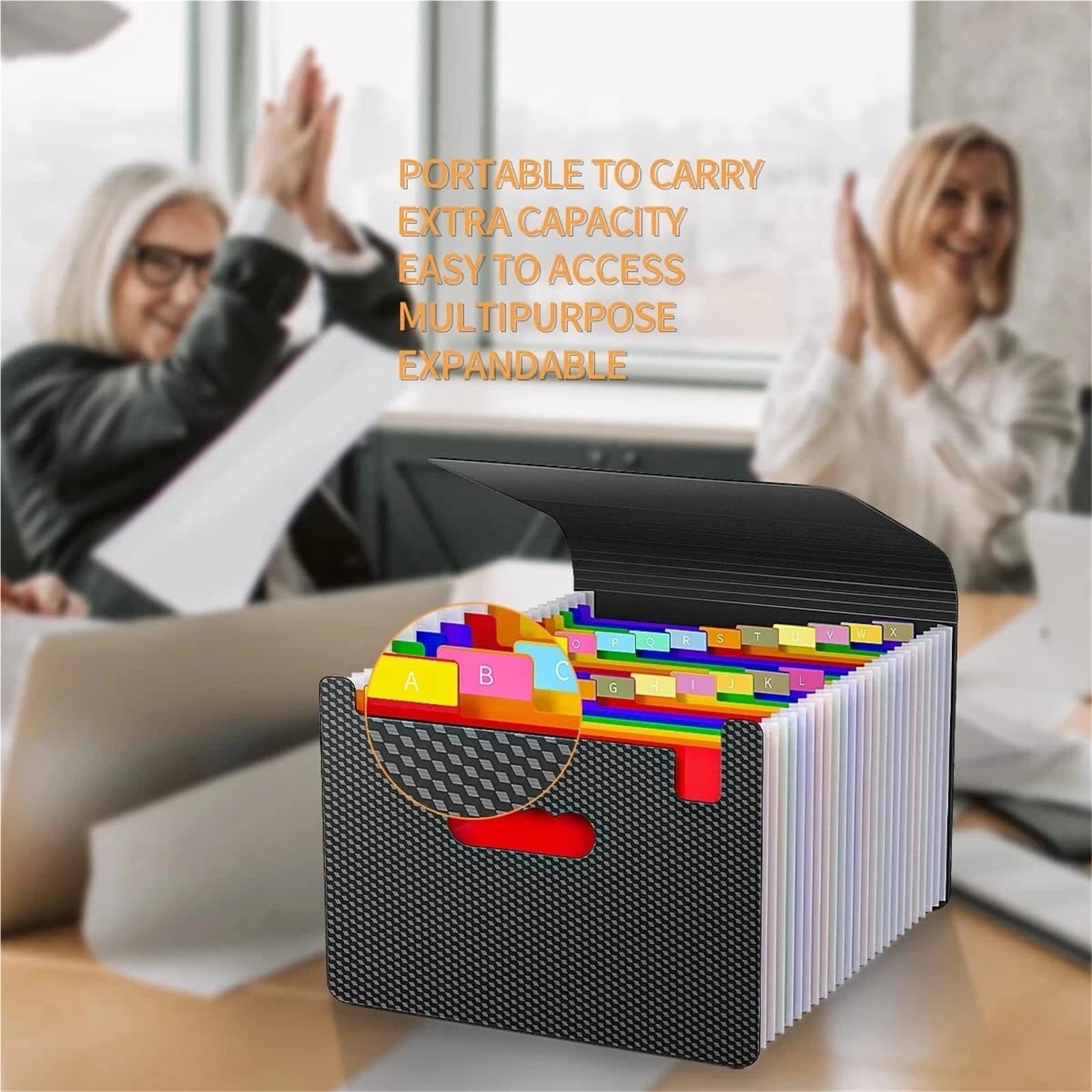 Carpeta Ampliable De 24 Bolsillos Con Asa Para Escritorio | Y cierre a presión, caja de archivos portátil for facturas, recibos, documentos y archivos