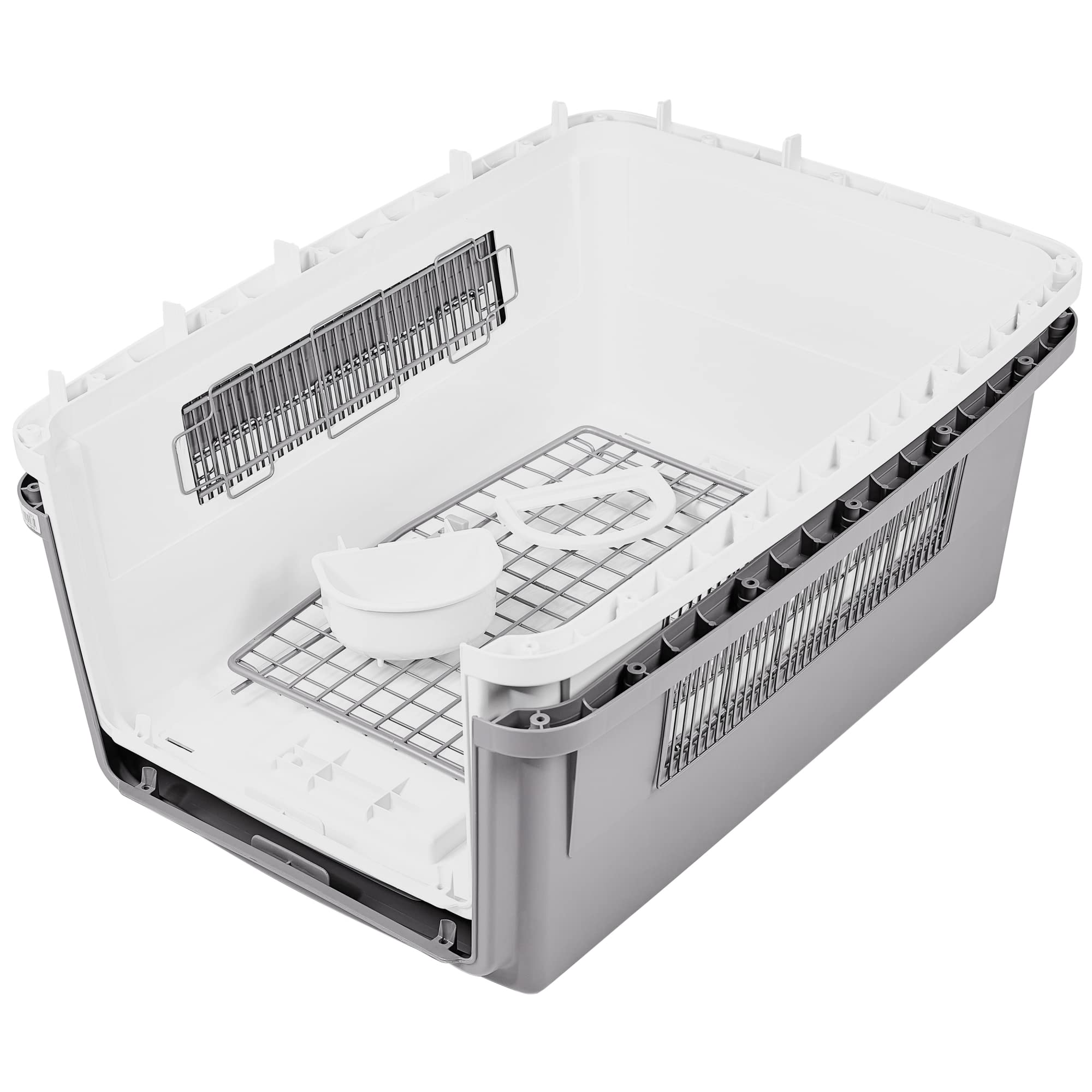 Iris Ohyama, Caisse, Cage, Box de Transport pour Chien, Chat, 2 Portes, Clips, et Loquet de Sécurité, Plastique(PP) sans BPA, L87 x P62 x H63.5 cm, Train, Voiture et Avion, ATC-870, Gris