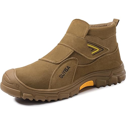 GLANOUDUN Steel Toe Boots for Men Slip on Work Boots for Men Comfortable Safety Boot Indestructible Construction Footwear Laceless Men's Steel Toe Shoes Mid Top Work Shoes