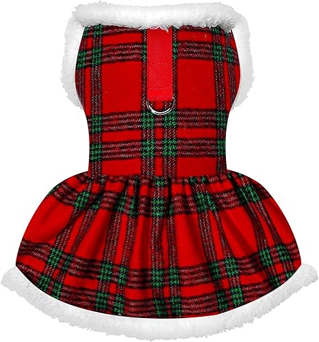 Vestido de Navidad para perro a cuadros de búfalo vestidos para cachorros, ropa cálida para mascotas (cuadros rojos, S)