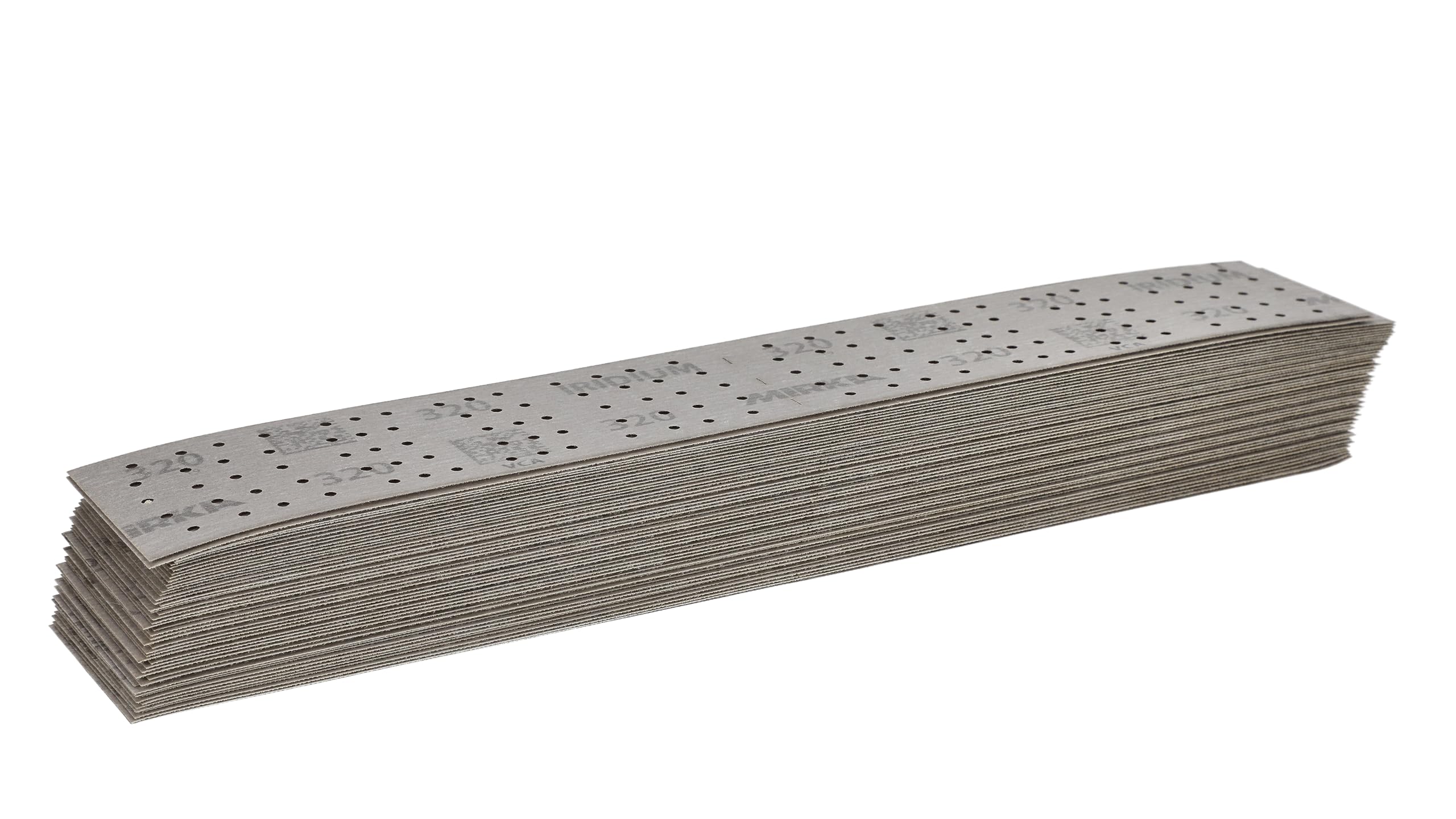 Mirka Papel de lija Iridium 70x400 mm 140 Agujeros grano 320 50 uds | Papel de lija perforado cierre adhesivo grano 320 ideal para lacas masillas imprimaciones madera acero minerales