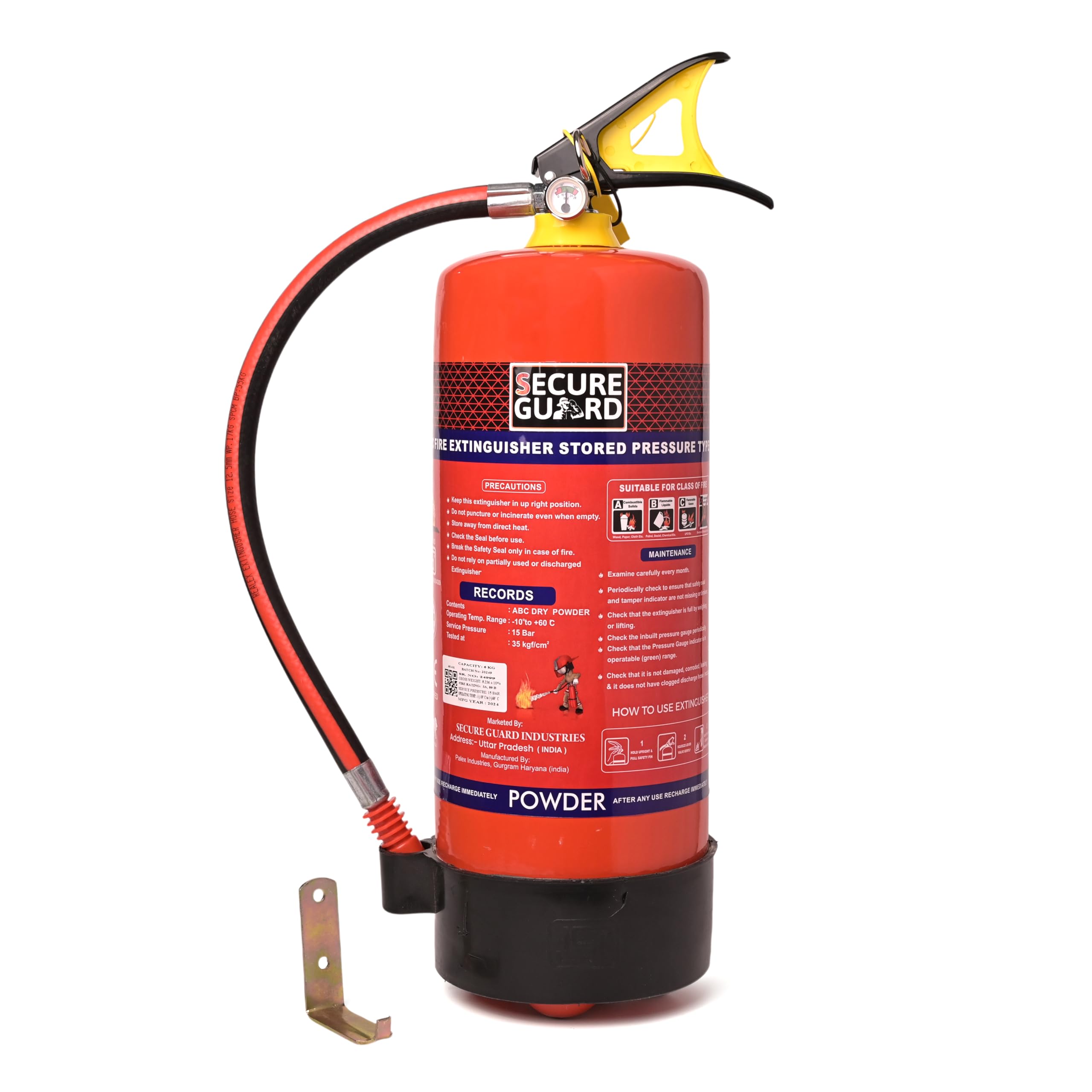 Secure Guard ABC Powder Type 6 Kg Fire Extinguisher Red Premium Fire Extinguisher ISI Mark with Wall Mount Hook and How to use Instruction Manual for Home, Kitchen, Office, School and Industrial Use-image-4