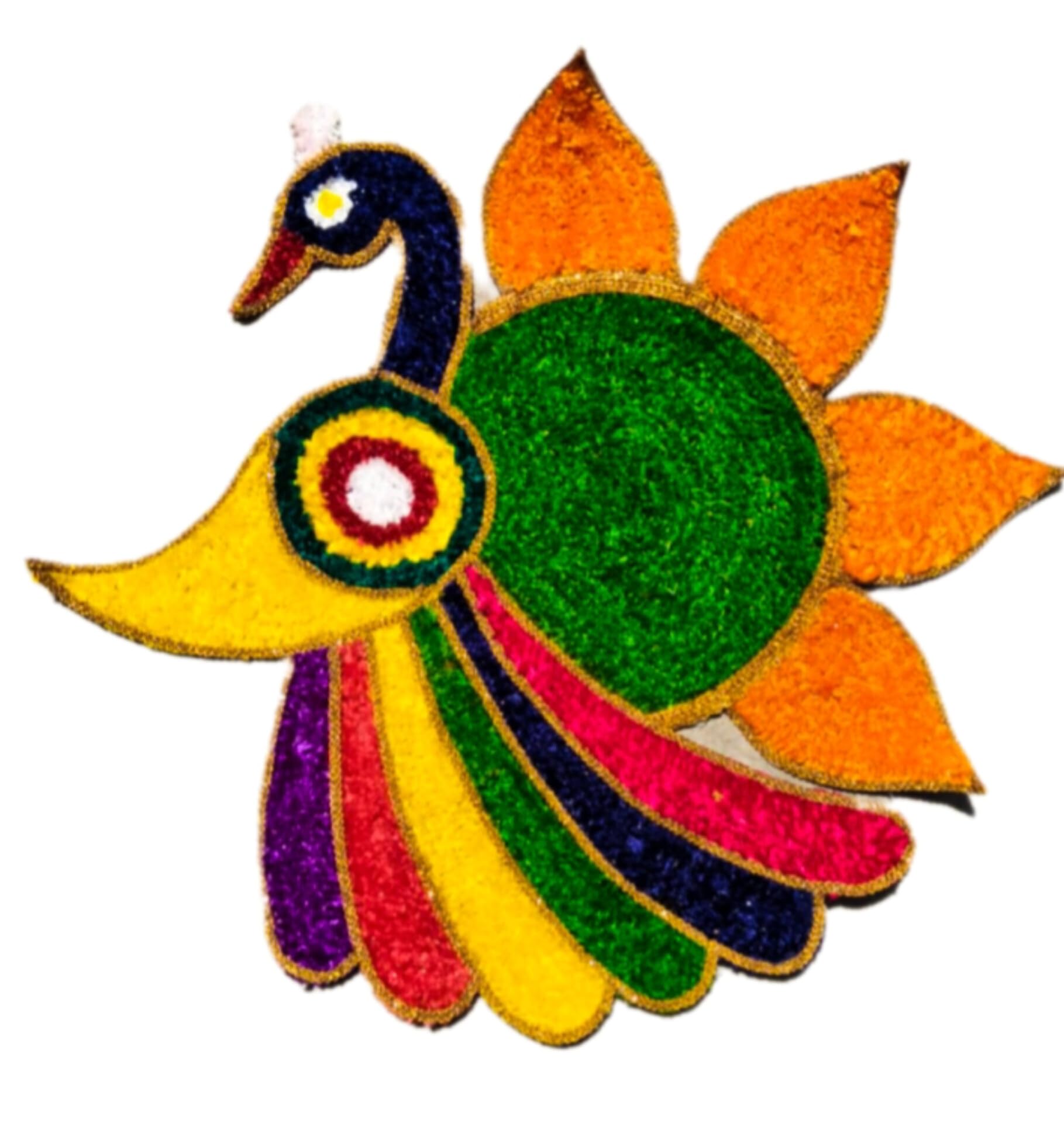 Peacock Rangoli Mat, Fur Wool and Feather Wool, Multicolour, Festive Decoration for Ganesh Chaturthi | Reusable rangoli mat-image-48