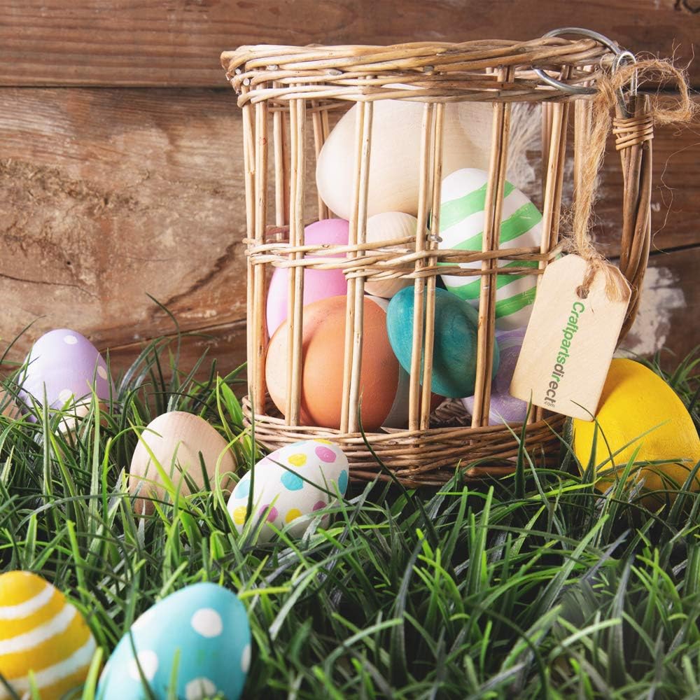2-1/2 inch Wooden Hen Eggs | Easter Egg Hunt & Decorations | Ready to Craft Unfinished Wood Eggs | Flat Bottom -by CraftpartsDirect.com (Bag of 24)