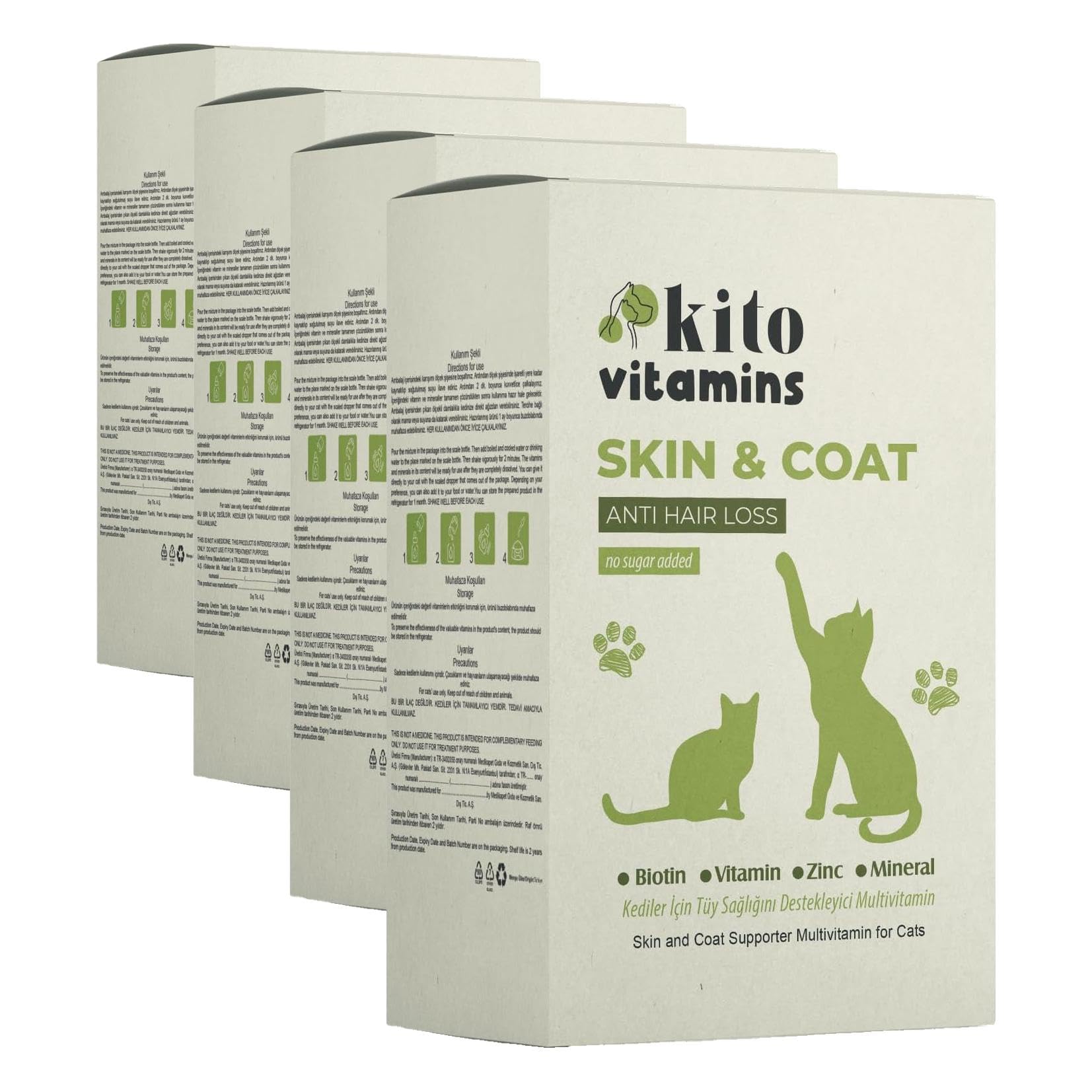 Kito Skin & Coat Kediler için Tüy Sağlığını Destekleyici Multivitamin (4 paketi)