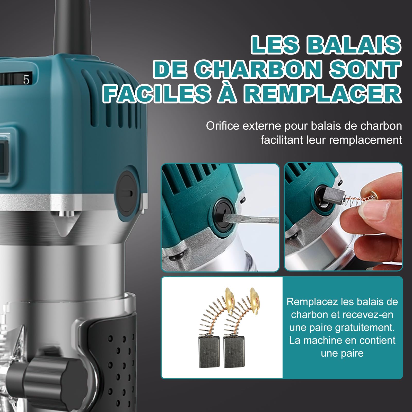 Affleureuse à Bois Défonceuse Électrique, 800W 28000 RPM Bois Défonceuse Affleureuse électrique, 6,35 mm 6 Vitesses Routeur à Bois électriques Fraiseuse à Bois à une Main Avec 15 Fraises