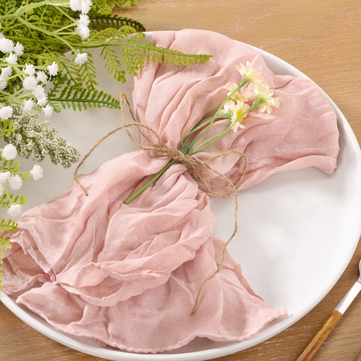 60pcs Dusty Pink Easter Cheesecloth Napkins Spring Washable Boho Rustic Gauze Table Cloth Napkins Bulk 21x21 Inches for Wedding Party Bridal Baby Shower Birthday Table Decor