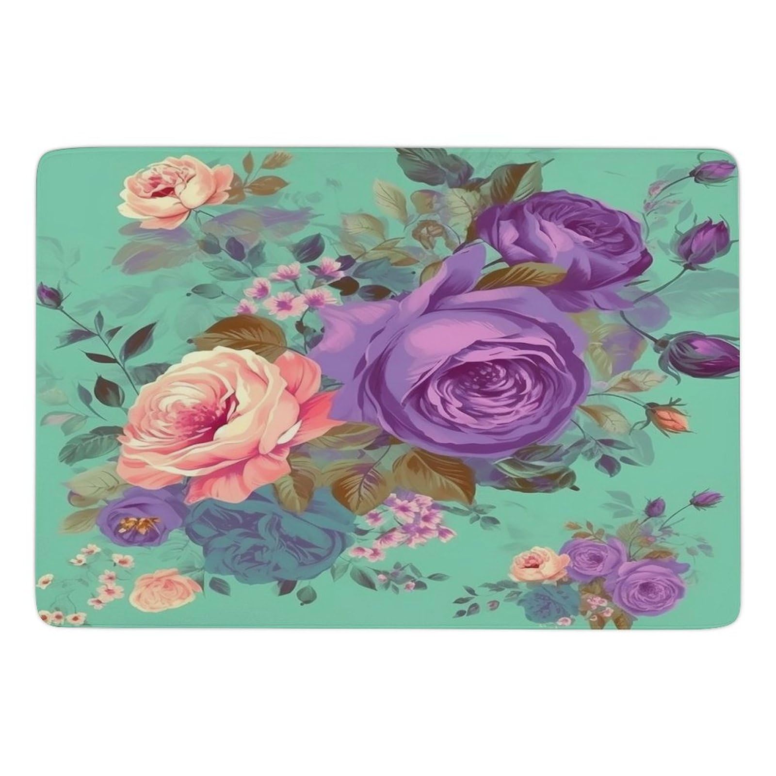 Tapis de salon en velours corail haut de gamme aux motifs de roses élégantes