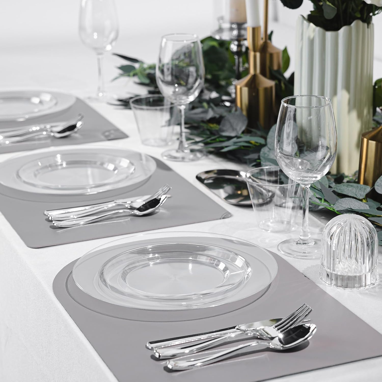 200PCS Clear Plastic Plates, Heavy Duty Plastic Plate Disposable, Include 100 Dinner and 100 Dessert Plates for Party and Wedding