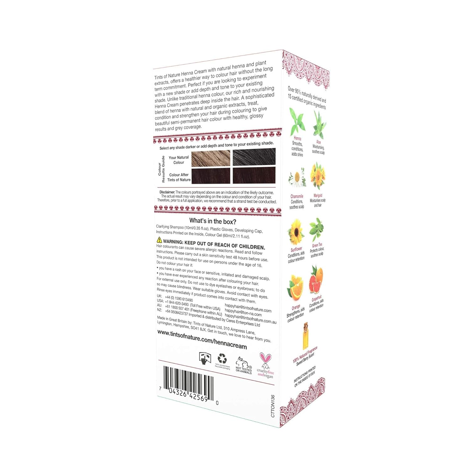 Tints of Nature Mahogany Red Semi-Permanente Henna Cream Hair Colour, Ammonia-Free and 95% Natural, 2.37 fl oz