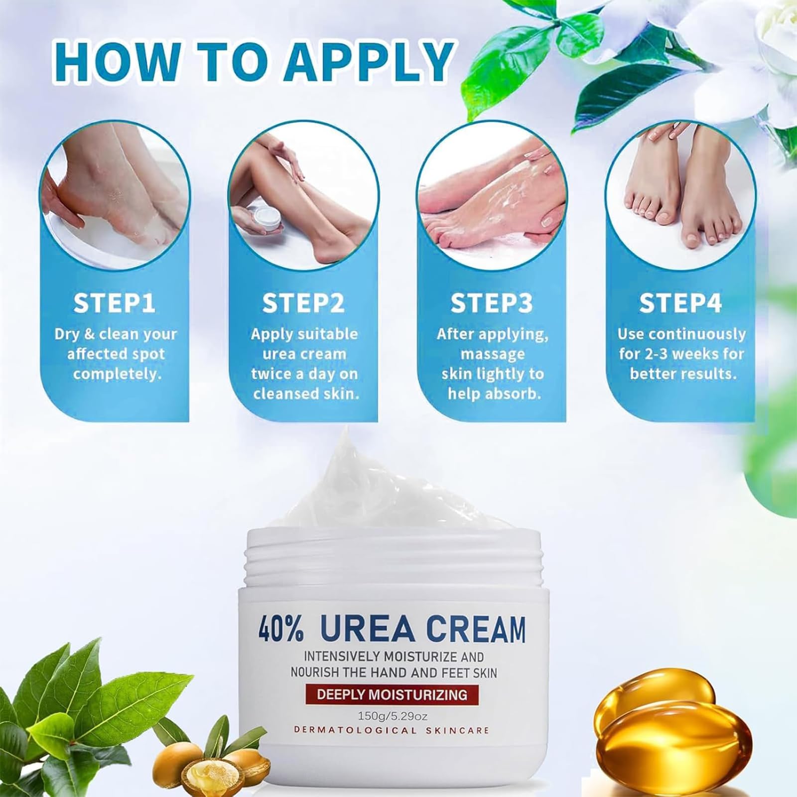 Crème à l'Urée 40%,Crème pour les Pieds, Lotion Cicatrisante pour les Pieds pour la Peau Sèche Craquelée Rugueux, Cream Réparatrice Hydratante pour les Pieds pour Hommes Femmes, 150g