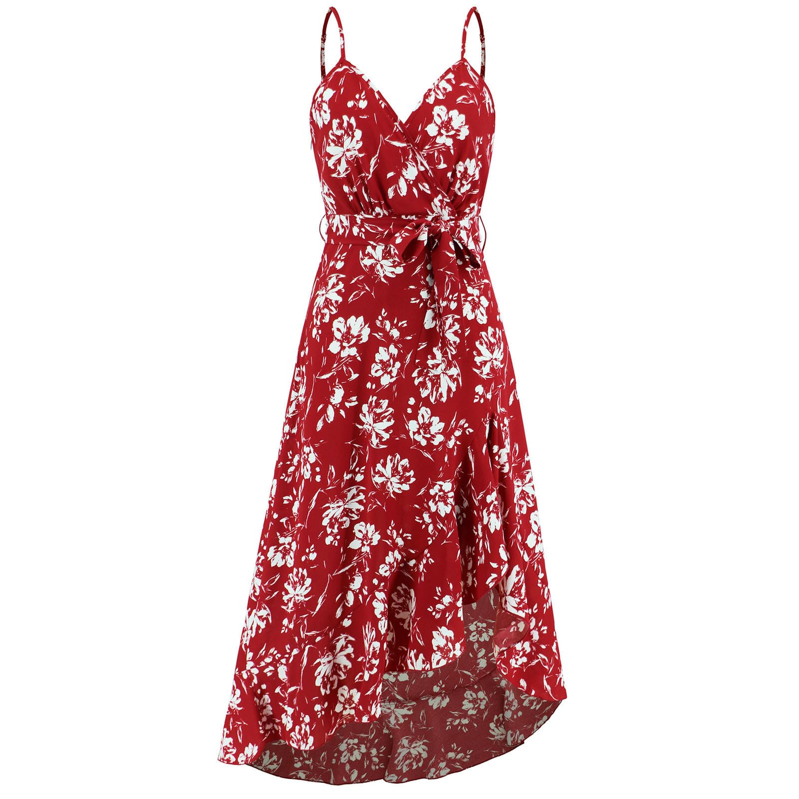 Sukienka damska Lato Dekolt w serek Halter Flower Casual Nieregularna Koronka-Czerwona-XL
