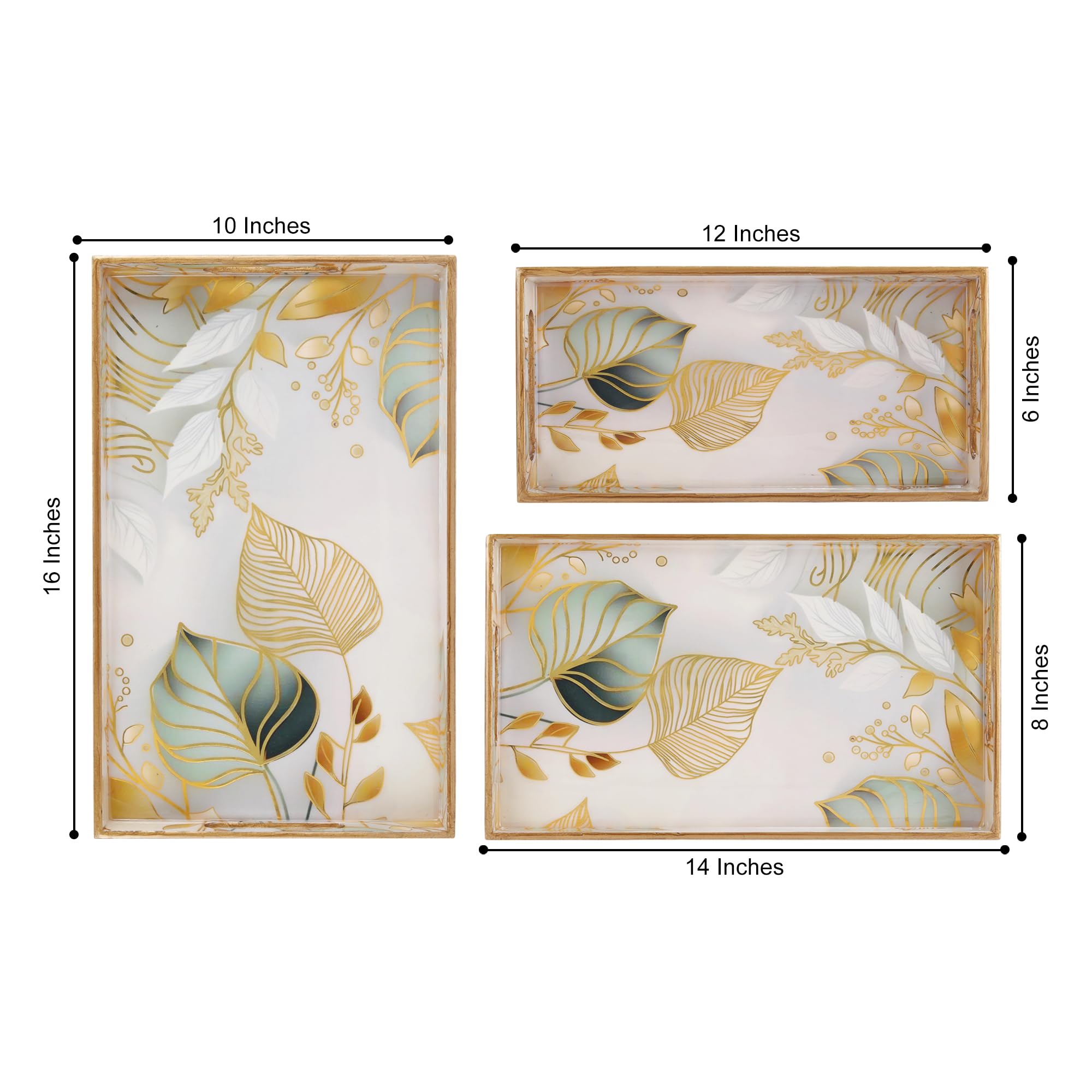 Handcrafted Wooden Tray - White Leaf Design -2 Handcrafted Wooden Tray - White Leaf Design -2