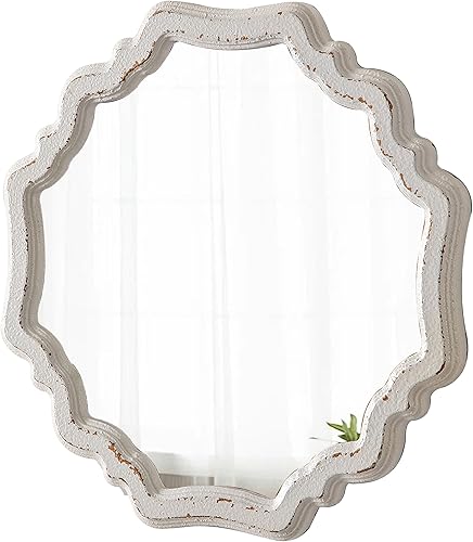 Miniatura 8 de Espejos redondos rústicos festoneados blancos para decoración de pared de sala de estar de 15.7 pulgadas, espejo de tocador circular de madera