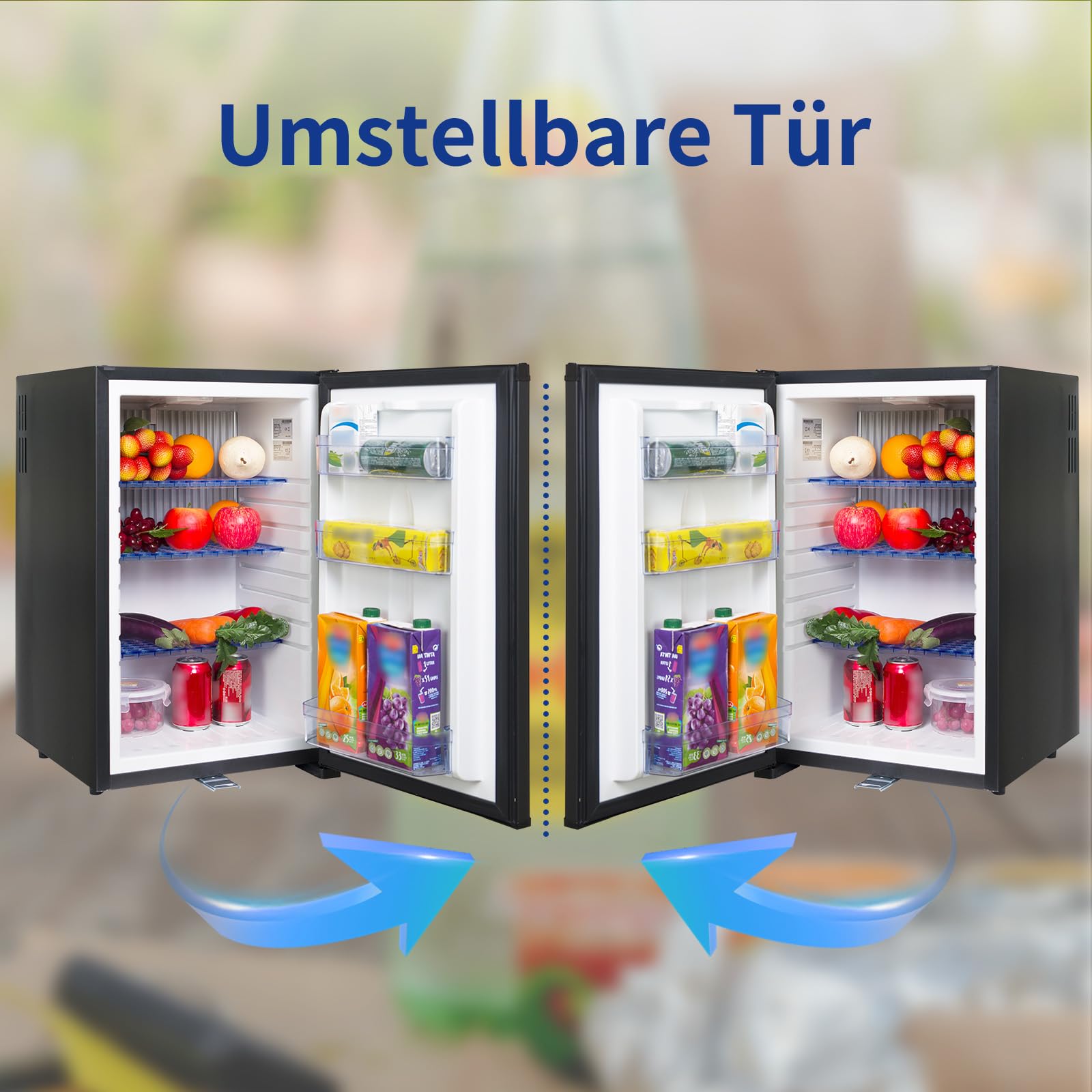 Smad 50L Camping Kühlschrank 12V, 2-Wege-Wohnmobil Kühlschrank 230V, Absorberkühlschrank, Ohne Kompressor, Geräuschlos, mit Schloss, Umstellbare Tür, für Auto, Camping, Wohnwagen, Büro, LKW, Schwarz