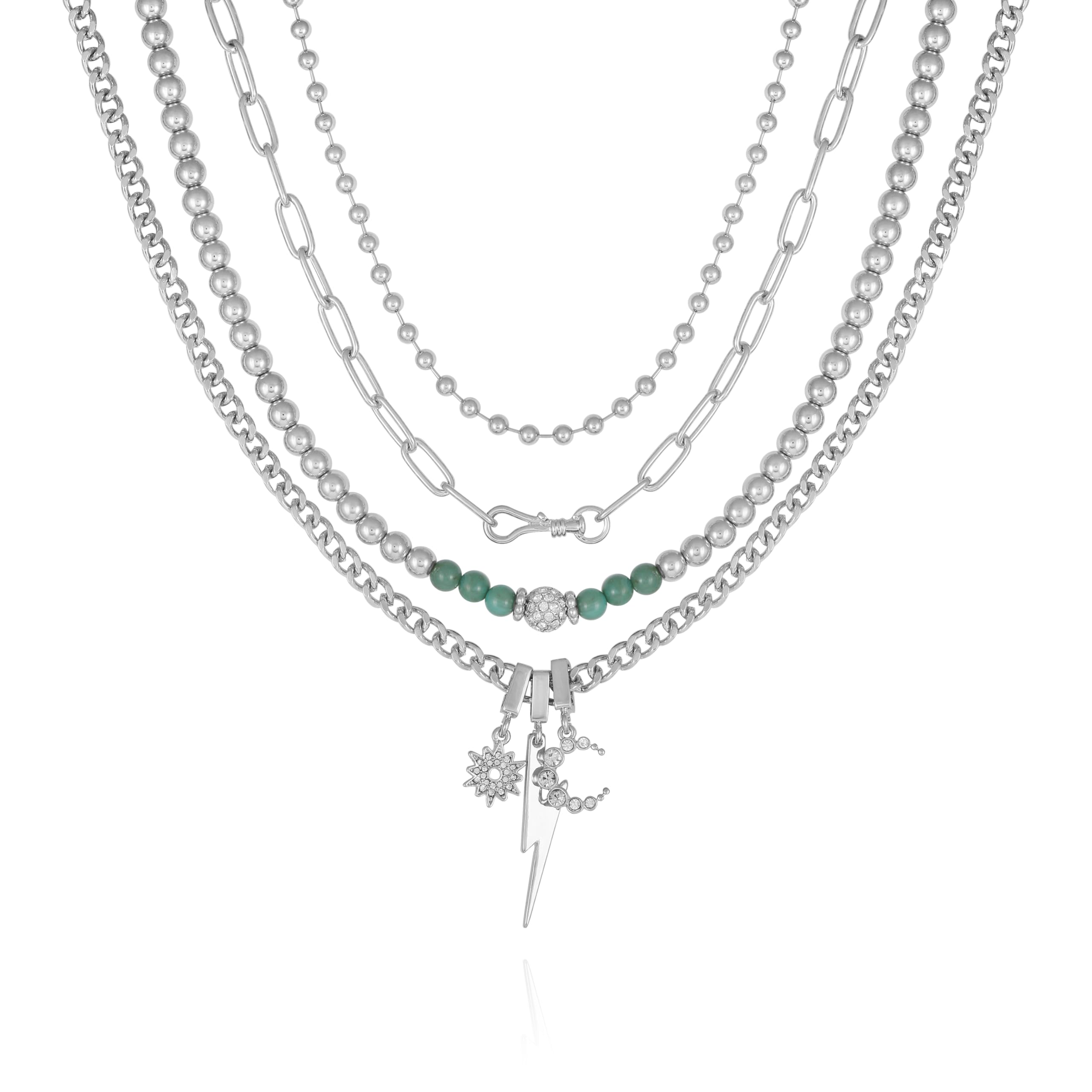 Collier plastron argenté GUESS en cristal avec sa breloque céleste unique