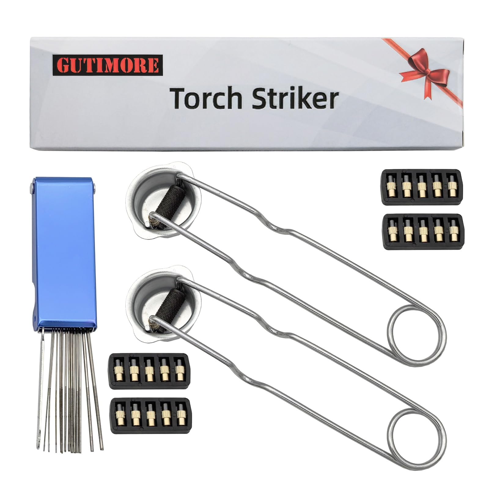 Single Flint Striker Flint Spark Lighter 2PC with 20 Extra Flint Replacements, for Welding, brazing and Soldering