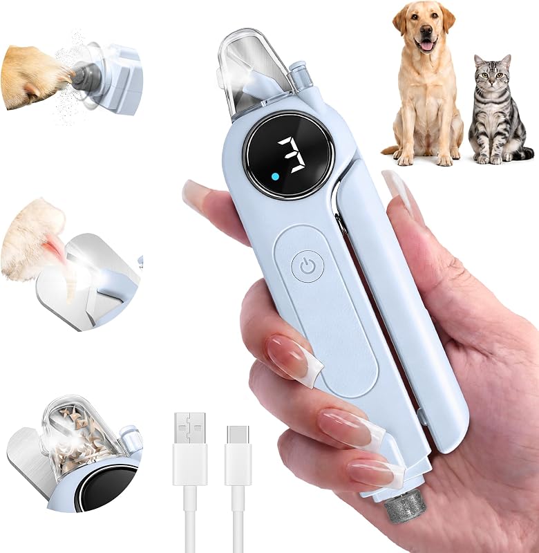 Cortador e Lixador Elétrico 2 em 1 para Unhas de Cães e Gatos com Luz Bedama Azul MAC01