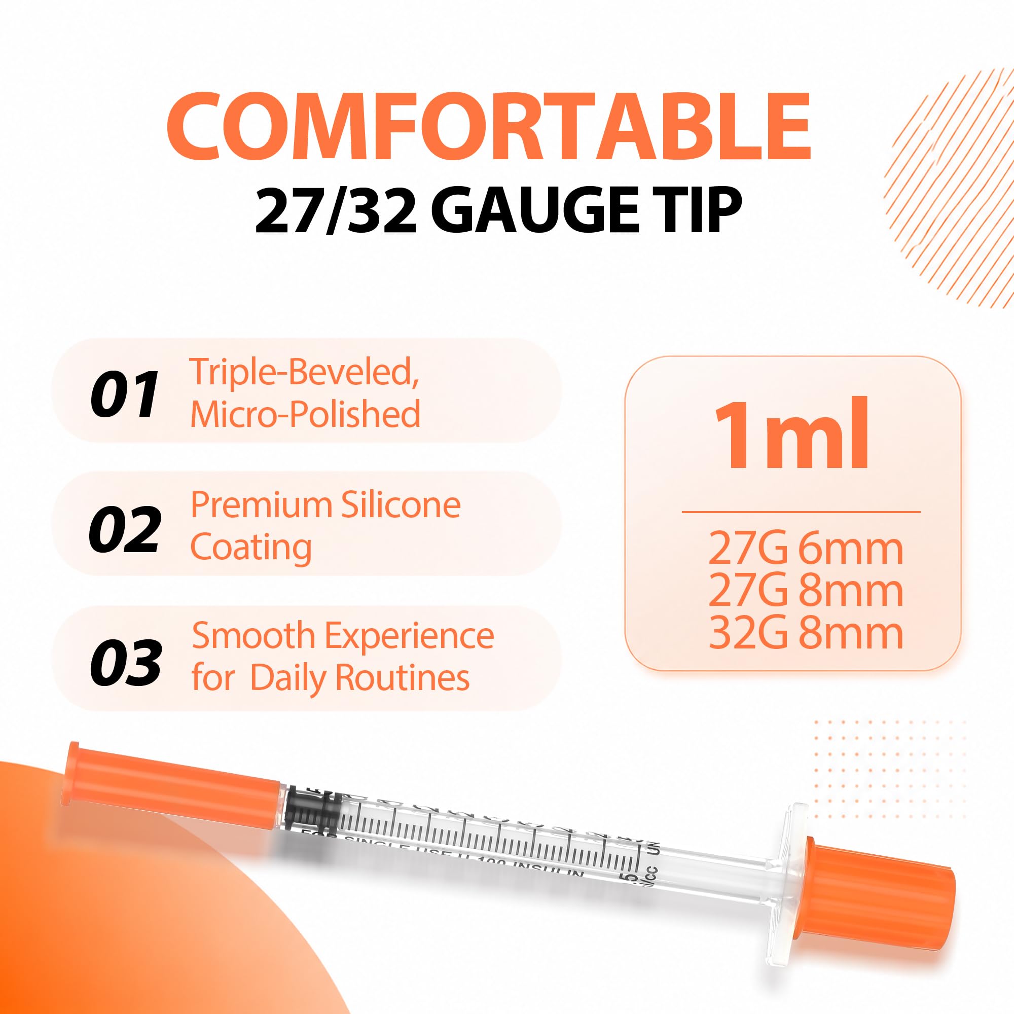 30 Pack 1ml U-100 Syringes with 32G 5/16" (8mm), Easy-Read Scale, Smooth Glide Motion, Minimal Waste Design, Individually Sealed — Amazon image 2