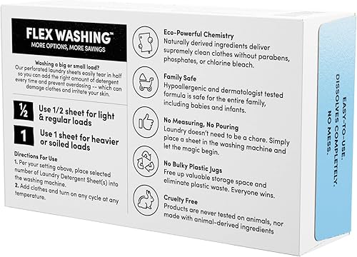 Miniatura 2 de Clean Revolution Hojas de detergente para ropa, 50 hojas, 100 cargas de ropa, sin fragancia, seguro para séptico, se disuelve completamente,