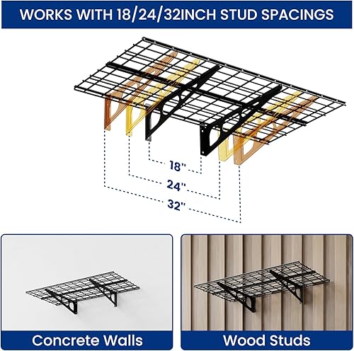 Vista 93 de FLEXIMOUNTS Estantería de pared de garaje, 1 x 4 pies, incluye 6 ganchos para bicicleta, sistema de organización de garaje con ganchos para Negro