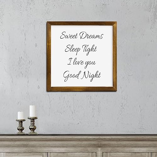 Vista 4 de Letrero de madera vintage con marco de palet con texto en inglés «Sweet Dreams Sleep Tight», «I Love You Good Night», letrero colgante de tablón
