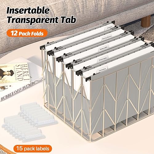 Miniatura 6 de Carpetas colgantes de plástico de capacidad adicional, paquete de 12 carpetas colgantes expandibles reforzadas, tamaño carta, bolsillo de acordeón,